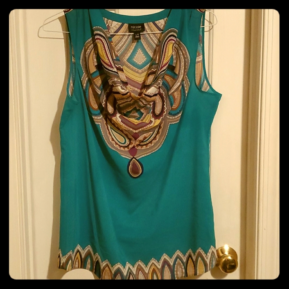 Beautiful teal cowl-neck blouse
